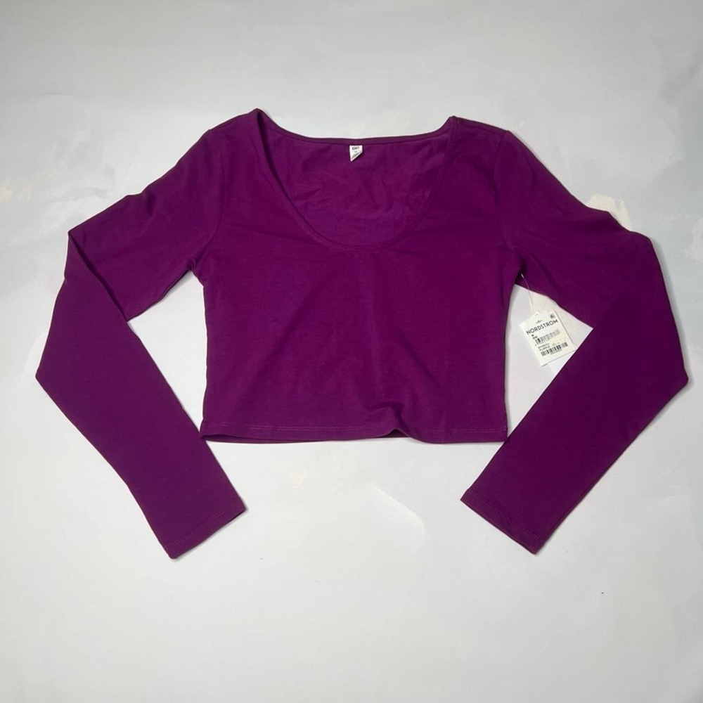 BP Purple Phlox Long Sleeve Scoop neck Crop Top M